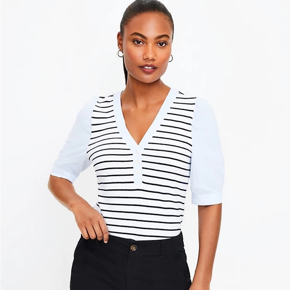 Loft Striped Puff Sleeve Top
